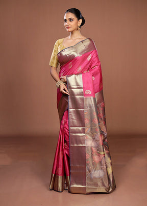 Pink Kanjivaram Silk Saree With Blouse Piece