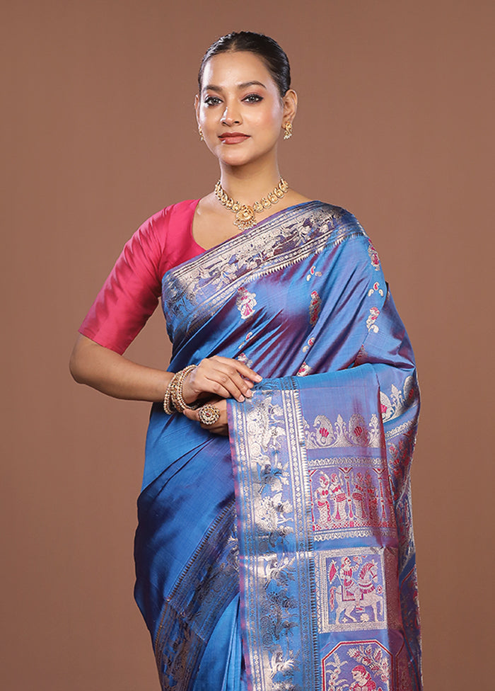 Blue Handloom Swarnachuri Pure Silk Saree With Blouse Piece
