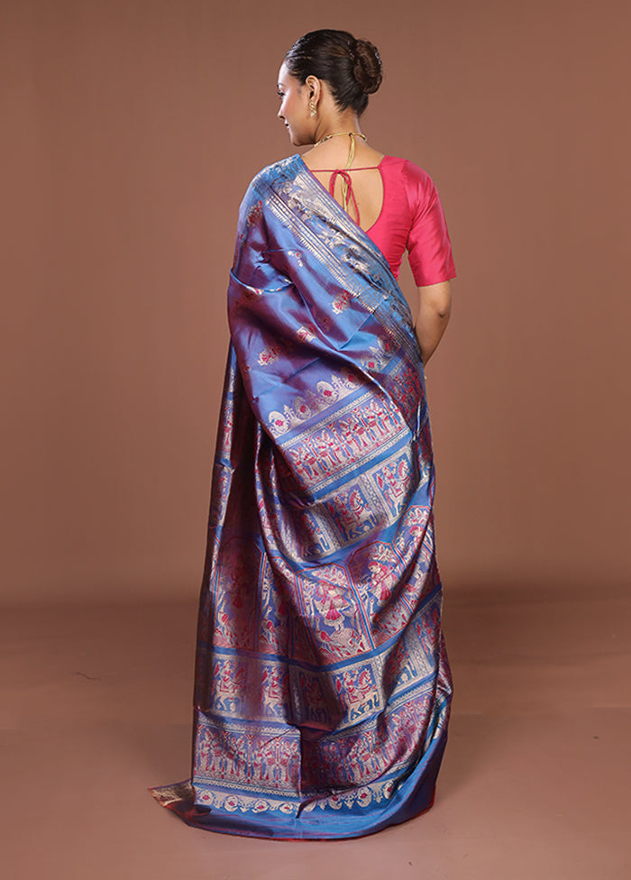 Blue Handloom Swarnachuri Pure Silk Saree With Blouse Piece