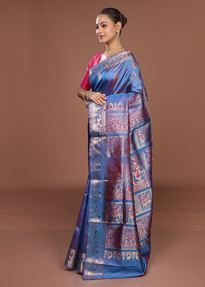 Blue Handloom Swarnachuri Pure Silk Saree With Blouse Piece