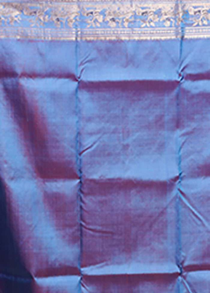 Blue Handloom Baluchari Pure Silk Saree With Blouse Piece