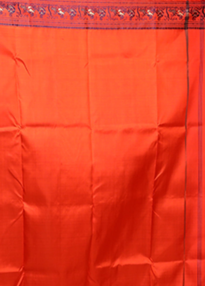 Orange Handloom Baluchari Pure Silk Saree With Blouse Piece