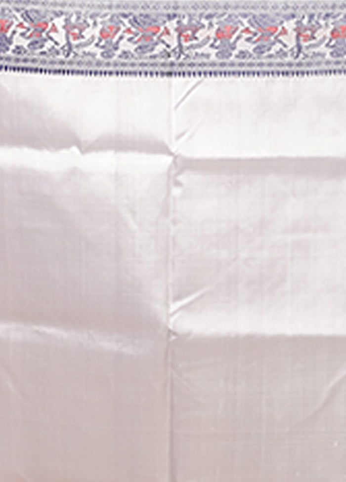 White Handloom Baluchari Pure Silk Saree With Blouse Piece