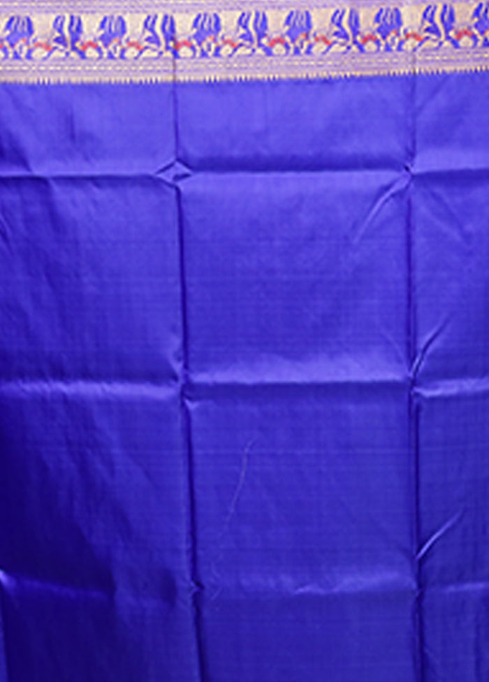 Blue Handloom Baluchari Pure Silk Saree With Blouse Piece
