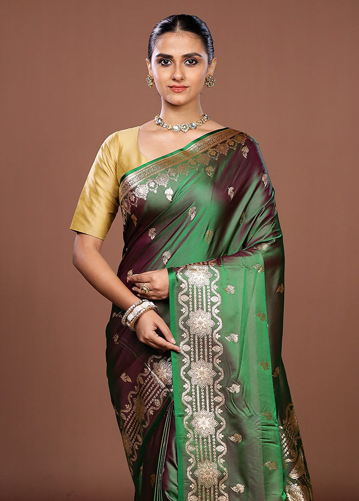 Green Banarasi Silk Saree With Blouse Piece