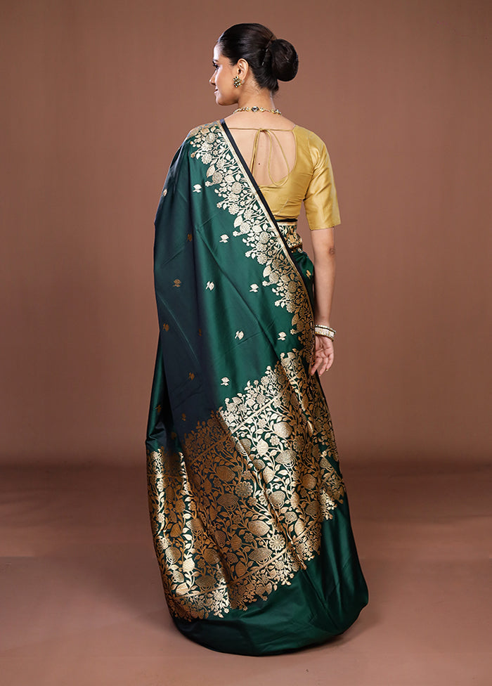 Green Banarasi Silk Saree With Blouse Piece