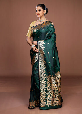 Green Banarasi Silk Saree With Blouse Piece