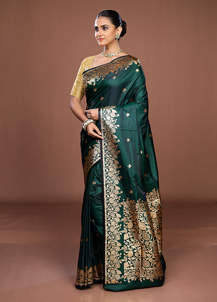 Green Banarasi Silk Saree With Blouse Piece
