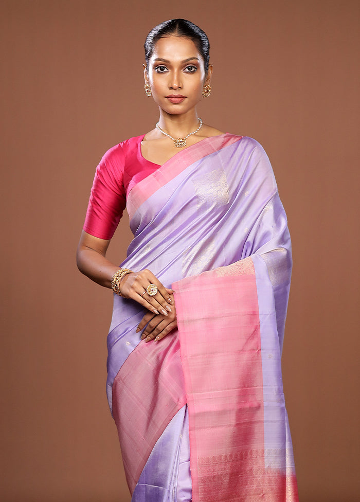 Blue Handloom Kanjivaram Pure Silk Saree With Blouse Piece