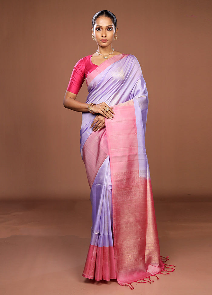 Blue Handloom Kanjivaram Pure Silk Saree With Blouse Piece