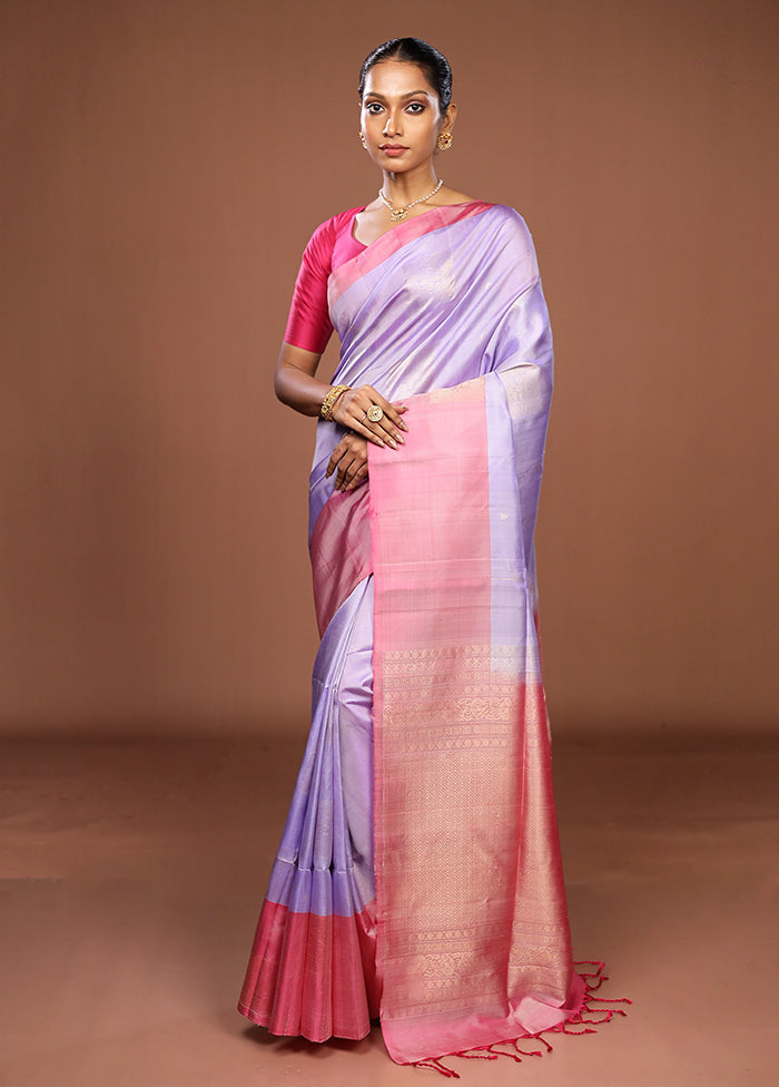 Blue Handloom Kanjivaram Pure Silk Saree With Blouse Piece