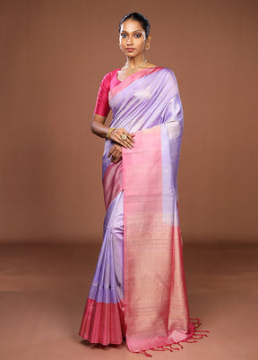 Blue Handloom Kanjivaram Pure Silk Saree With Blouse Piece