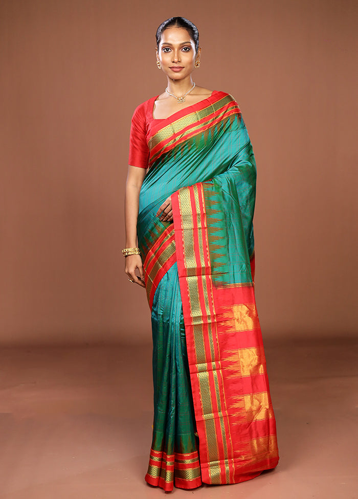 Green Handloom Kanjivaram Pure Silk Saree With Blouse Piece