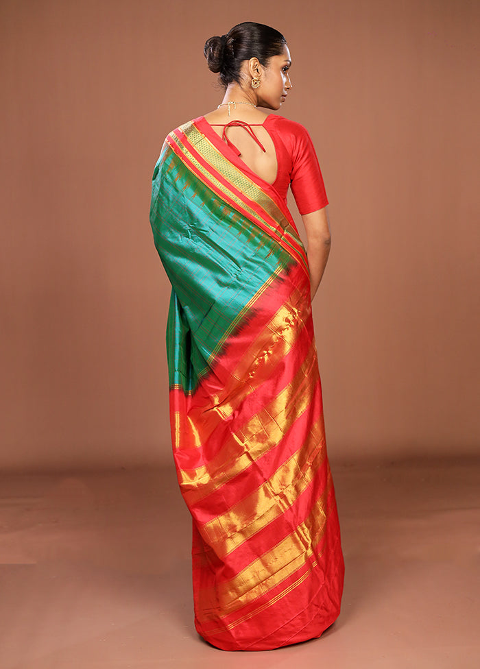 Green Handloom Kanjivaram Pure Silk Saree With Blouse Piece