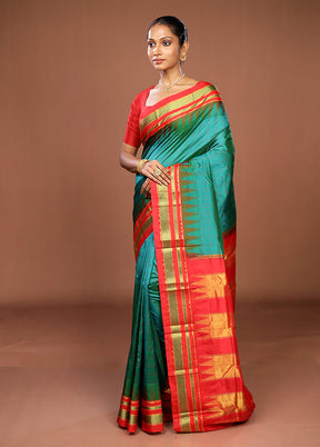 Green Handloom Kanjivaram Pure Silk Saree With Blouse Piece