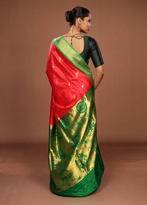 Red Handloom Kanjivaram Pure Silk Saree With Blouse Piece