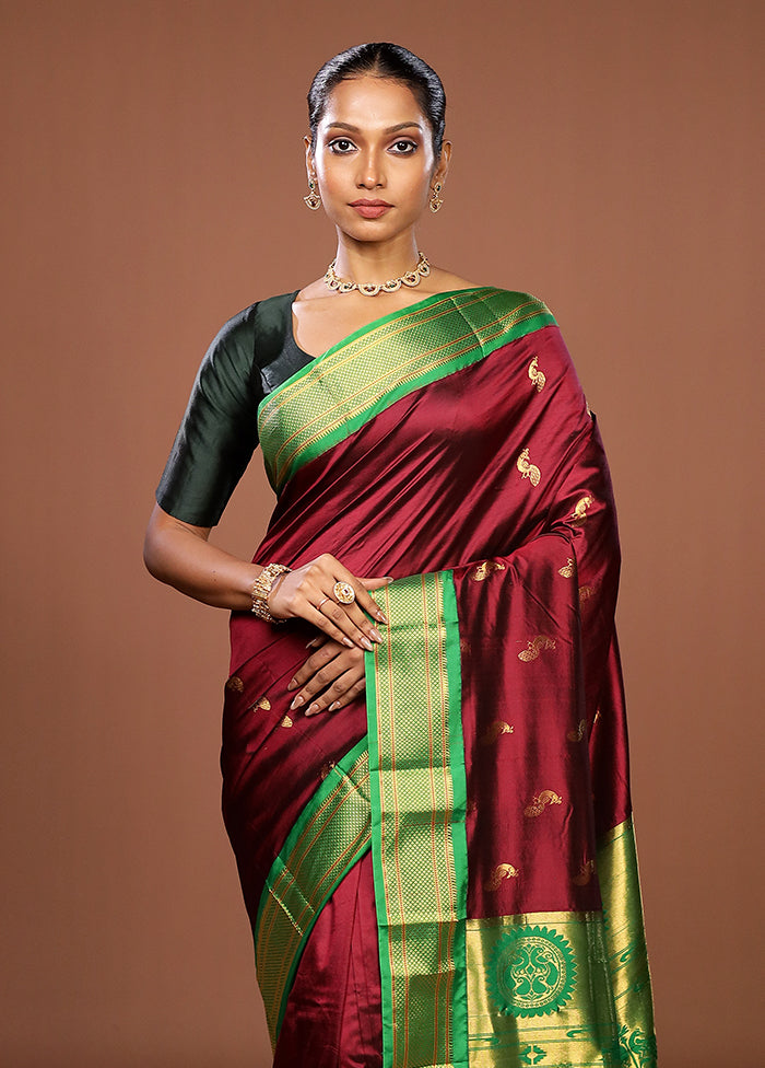 Purple Handloom Kanjivaram Pure Silk Saree With Blouse Piece