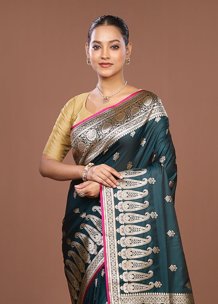 Green Banarasi Silk Saree With Blouse Piece