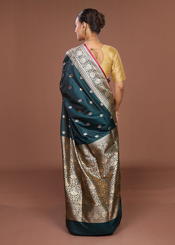 Green Banarasi Silk Saree With Blouse Piece
