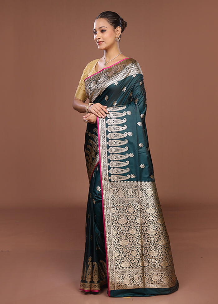 Green Banarasi Silk Saree With Blouse Piece