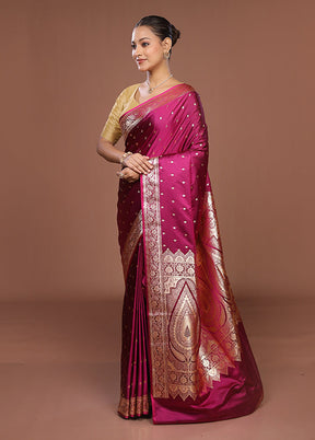 Purple Banarasi Silk Saree With Blouse Piece