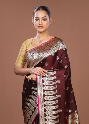 Maroon Banarasi Silk Saree With Blouse Piece