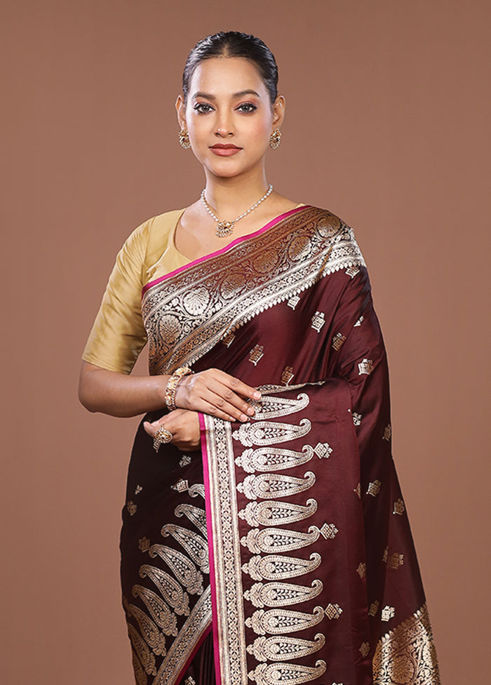 Maroon Banarasi Silk Saree With Blouse Piece