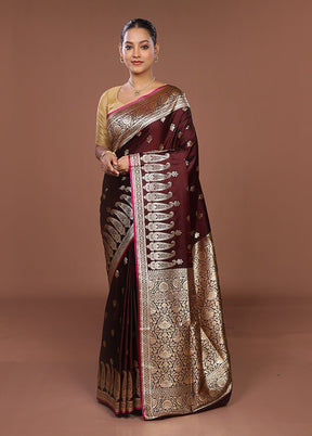 Maroon Banarasi Silk Saree With Blouse Piece