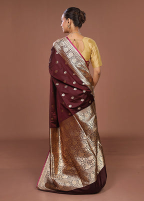 Maroon Banarasi Silk Saree With Blouse Piece