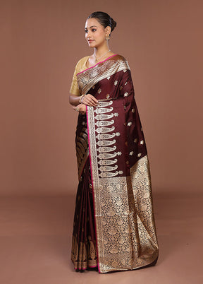 Maroon Banarasi Silk Saree With Blouse Piece