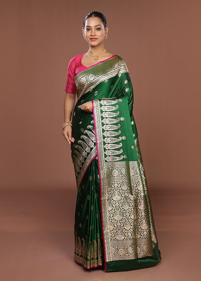 Green Banarasi Silk Saree With Blouse Piece