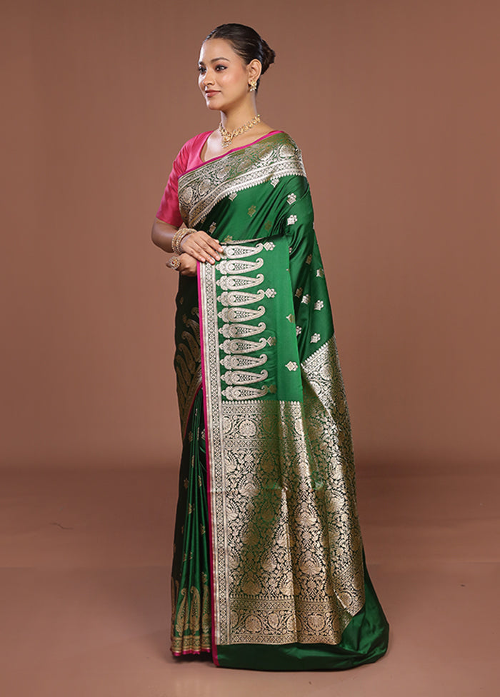 Green Banarasi Silk Saree With Blouse Piece