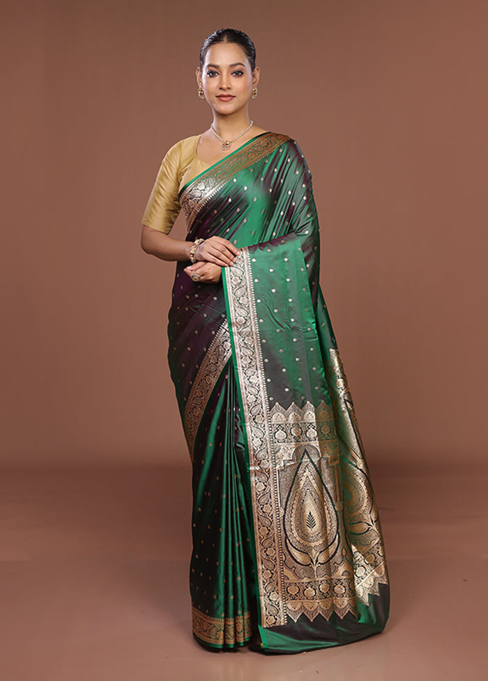 Green Banarasi Silk Saree With Blouse Piece