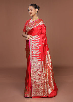 Red Banarasi Silk Saree With Blouse Piece
