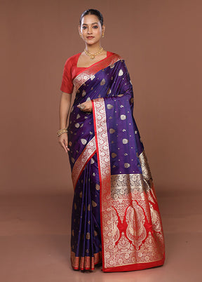 Purple Banarasi Silk Saree With Blouse Piece