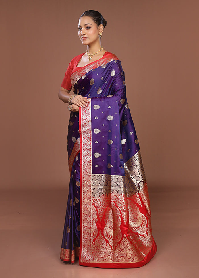 Purple Banarasi Silk Saree With Blouse Piece