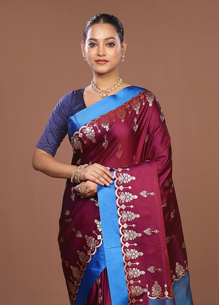 Purple Banarasi Silk Saree With Blouse Piece