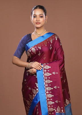 Purple Banarasi Silk Saree With Blouse Piece