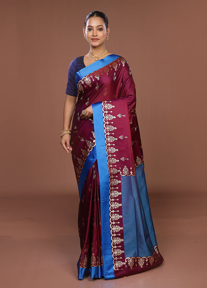 Purple Banarasi Silk Saree With Blouse Piece
