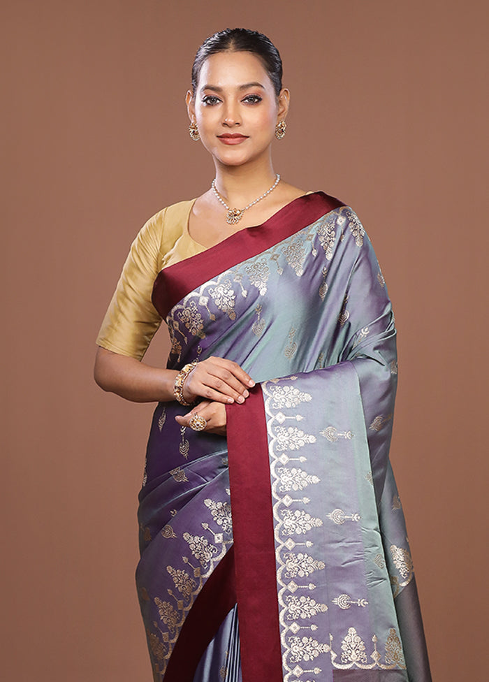 Grey Banarasi Silk Saree With Blouse Piece