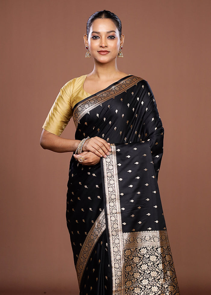 Black Banarasi Silk Saree With Blouse Piece