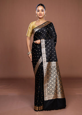 Black Banarasi Silk Saree With Blouse Piece