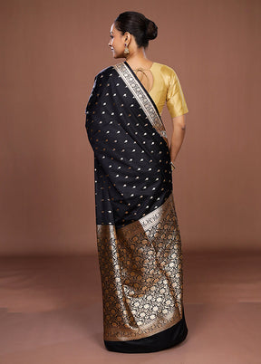 Black Banarasi Silk Saree With Blouse Piece