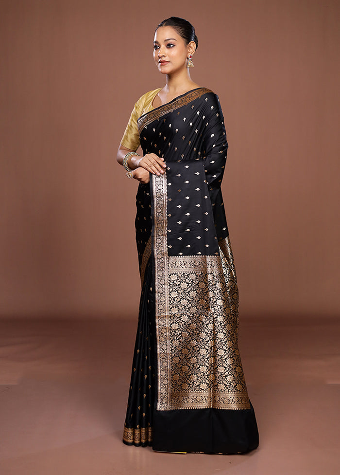 Black Banarasi Silk Saree With Blouse Piece