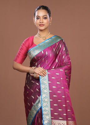 Purple Banarasi Silk Saree With Blouse Piece