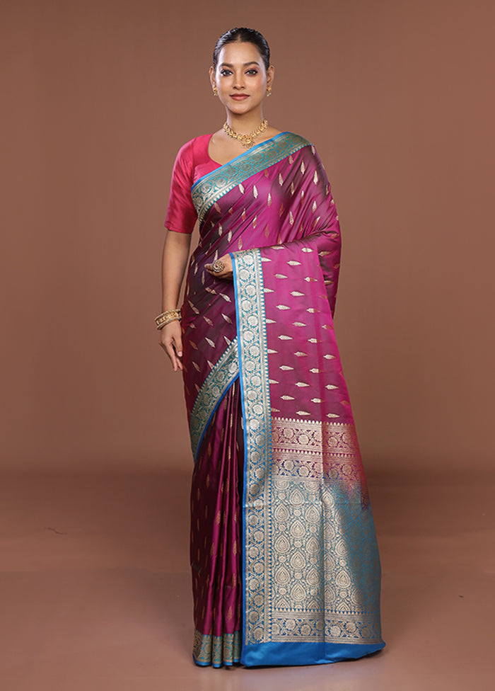 Purple Banarasi Silk Saree With Blouse Piece