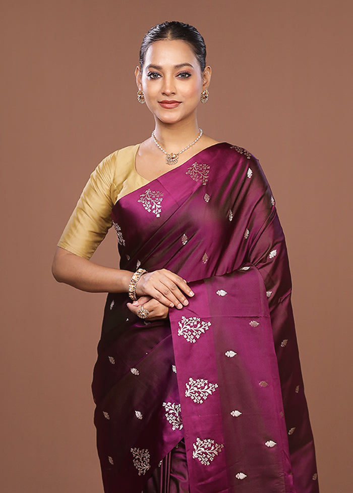 Purple Banarasi Silk Saree With Blouse Piece