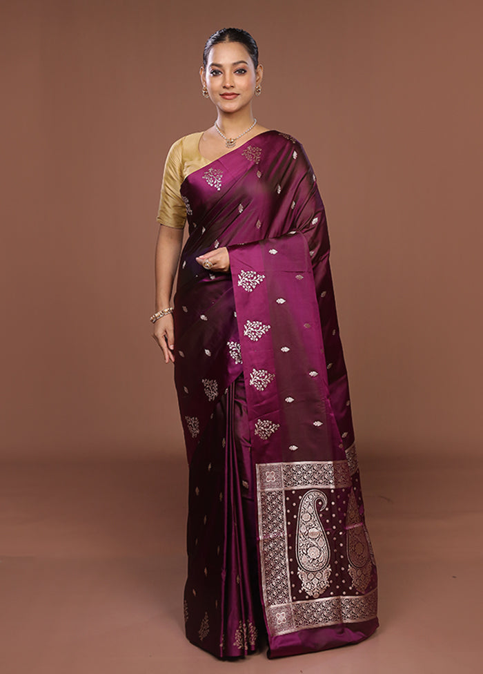 Purple Banarasi Silk Saree With Blouse Piece