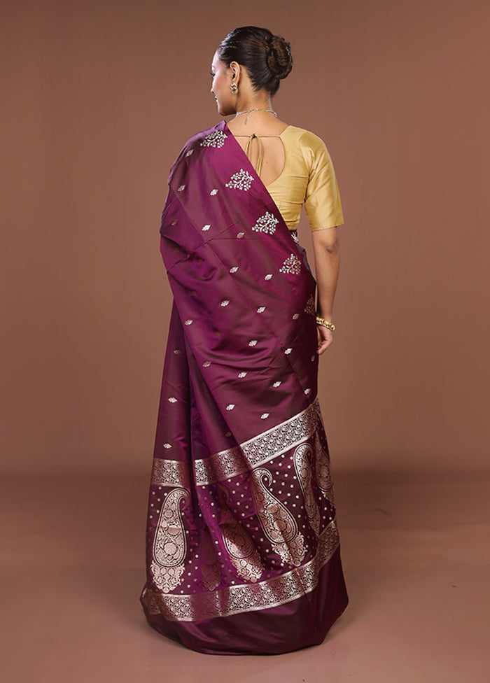 Purple Banarasi Silk Saree With Blouse Piece