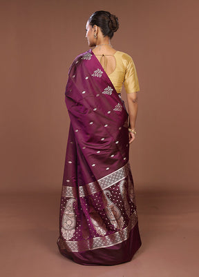 Purple Banarasi Silk Saree With Blouse Piece